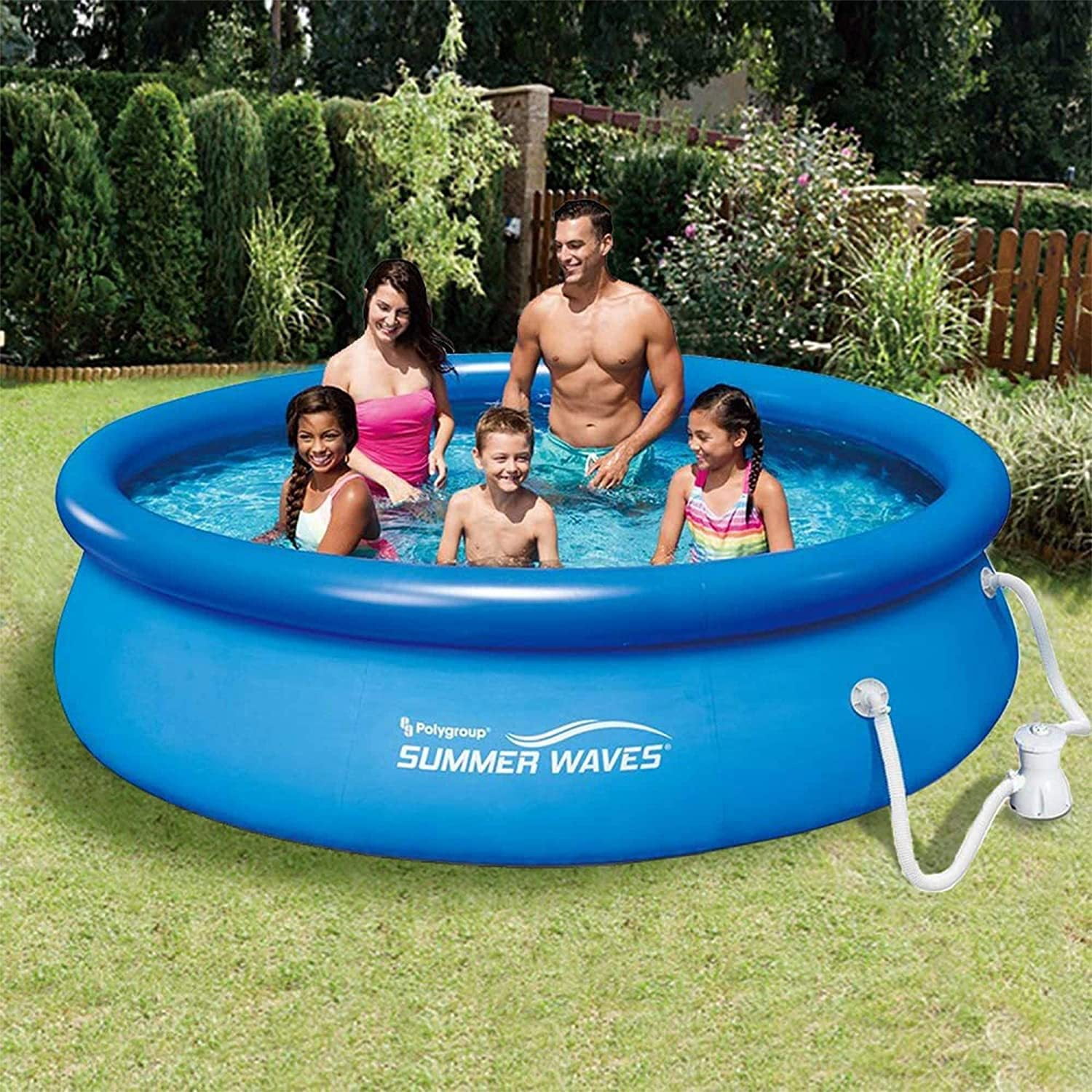 Summer Waves P1001030A Quick Set GFCI Inflatable Outdoor 10ft with RX300 x System, Blue Pump 2.5ft Outdoor Ground Swimming Above Pool Ring Filter