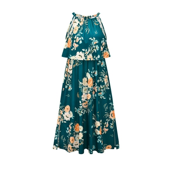 asdoklhq Maternity Dresses for WomenLadies Little Flower Print Lacing Cotton Round Neck Sleeveless Maternity Breastfeeding Clothe Dress