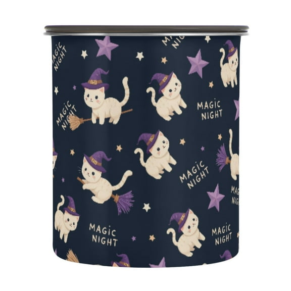 Halloween Cat Airtight Coffee Bean Canister 30oz Food Storage Containers with Lids For Gournd, Tea, Sugar, Flour, Rice, Cereal, Candy Cookie Jar