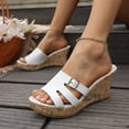thumbnail image 3 of Rokment Women's Cork Footbed Wedge Dressy Slip on Sandals Fashion Casual Buckles Leather Platform Thick Sole Chunky High Heels Dress Summer Shoes for Ladies White Size 7.5, 3 of 7