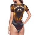 thumbnail image 3 of Uemuo Sunset Flower Meditating Raccoon Pattern Women's One Piece Short Sleeve Swimsuit Rash Guard Surfing Modest Quick-drying Swimsuit Beach Essentials-Small, 3 of 9