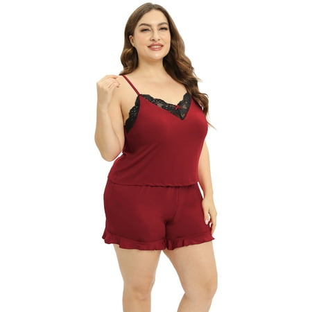 

Baywell Women s Plus Size Cami Top and Shorts Pajama Sets Red XL-4XL