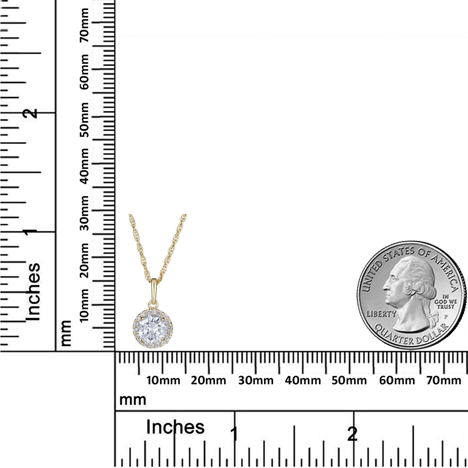 AVORA 10K Yellow Gold April Birthstone- White Sapphire with Simulated Diamond CZ Halo Pendant Necklace with 18" Chain
