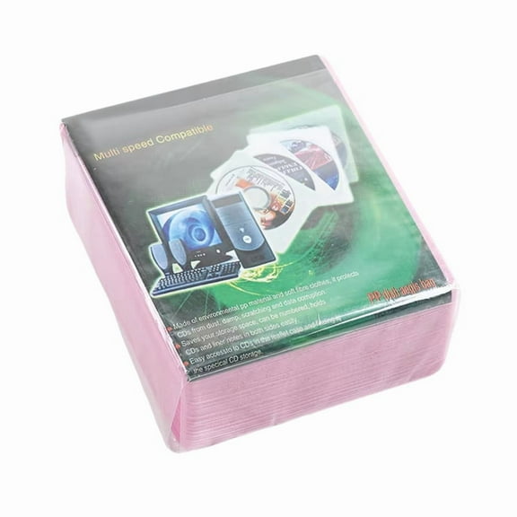 100 Pcs Dual-Sided CD/DVD Collection Set Scratch- Dust-Proof Storage Colorful CD Slot Bag Pink