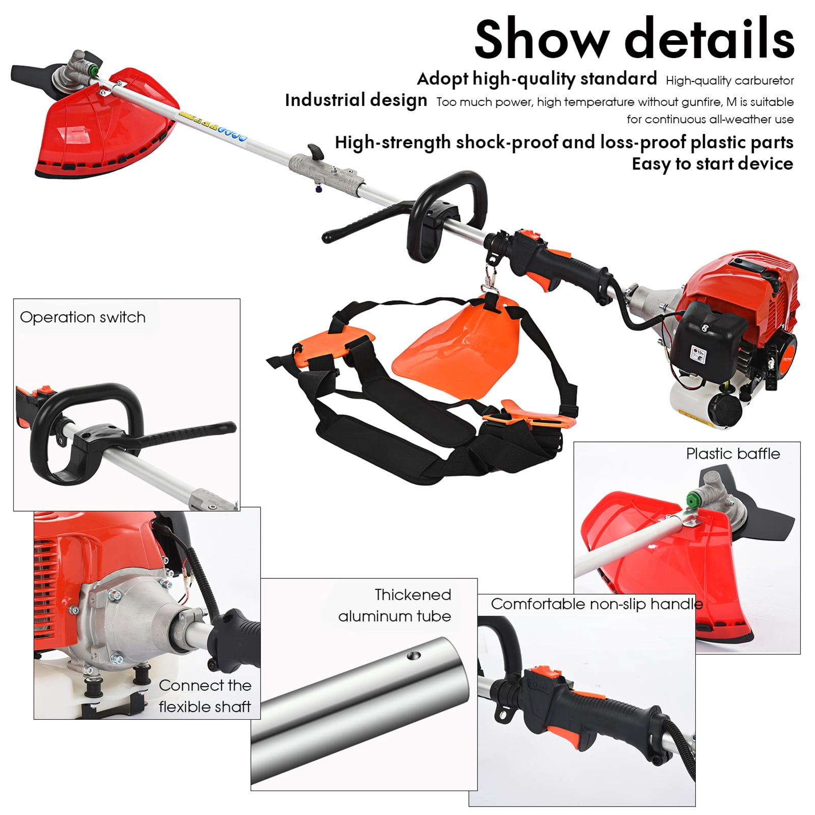 SUSUchens 52cc Petrol Hedge Trimmer Chainsaw Brush Cutter Lawn Mower,Strong Powerful Full Functioning Guard Accessories,Red 1Set