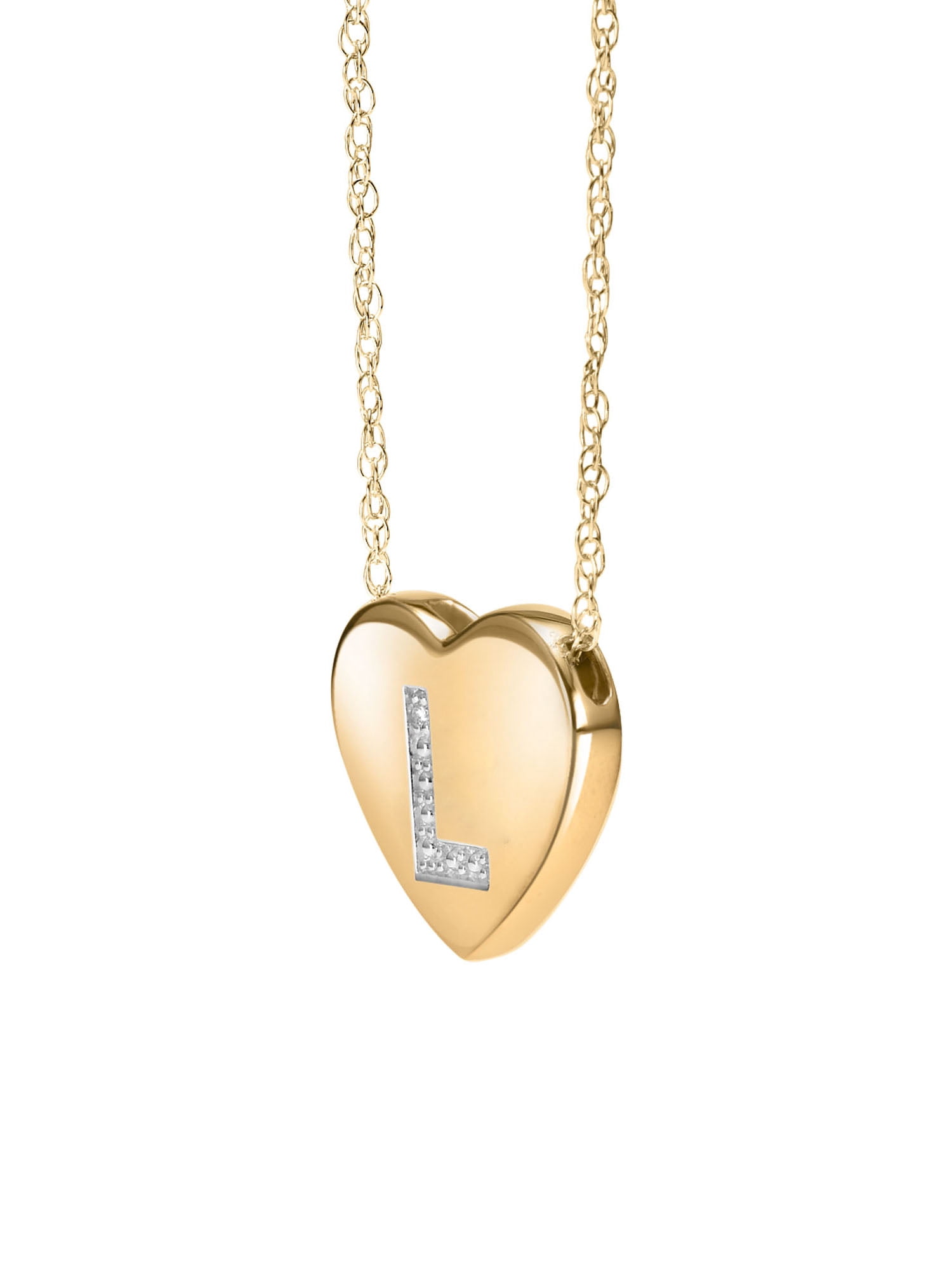 Diamond-Accent 14K Yellow Gold over Sterling Silver Heart Initial Pendant Necklace