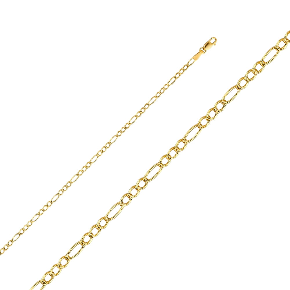 14K Yellow Solid Gold 2.7mm Figaro 3+1 Yellow Pave Chain Necklace with Lobster Clasp Ioka 14K Yellow Solid Gold 2.7mm Figaro 3+1 Yellow Pave Chain Necklace with Lobster Clasp Ioka
