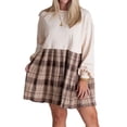 thumbnail image 1 of SUNSIOM Robe T-shirt Courte d'Automne pour Femmes à Manches Longues, Col Rond, Imprimé à Carreaux, Robe Patchwork, 1 of 9