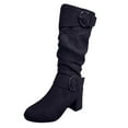 thumbnail image 1 of WEAIXIMIUNG Bottines Mode Femme Solide Automne Hiver Semelle Épaisse Talons Carrés Fermeture Éclair Mi-Hauteur Bout Rond Chaussures, 1 of 7