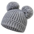 thumbnail image 2 of UngA Baby Pom Pom Beanie, Warm Winter Hat for Infants and Toddlers, Double Pom Poms for Baby Girls & Boys (Grey,0-12 Months), 2 of 5
