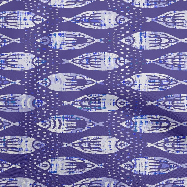 oneOone Georgette Viscose Indigo Blue Fabric Asian Block Fish Fabric For Sewing Printed Craft Fabric By The Yard 42 Inch Wide