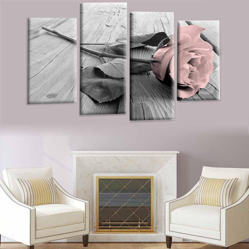 20Pcs Pink Grey White Love Rose Floral Canvas Wall Art Picture ...