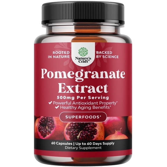 Natures Craft 500mg Pomegranate Extract Antioxidant Supplement for Heart and Joints, 60 Capsules