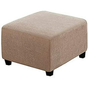 Stretch Ottoman Cover Ottoman Slipcovers Foot Stool Cover Ottoman Foot Rest Slipcover, Thick Checked Jacquard Fabric with Elastic Bottom, Washable (Gray Green)