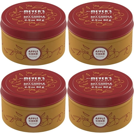 MRS MEYER'S Apple Cider Tin Candle, Soy Aromatherapy Candle 2.9 OZ-Pack of 4