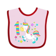 First Birthday Rainbow Unicorn Plush and Stars Baby Bib