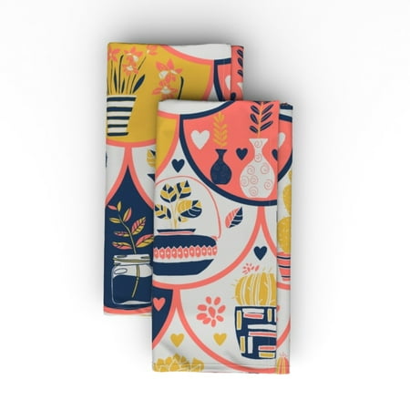 

Cotton Sateen Dinner Napkins (Set of 2) - Pot Plant Cacti Cactus Leaves Fish Scales Color Botanical Scallop Plants Succulents Coral Spring Print Cloth Dinner Napkins by Spoonflower