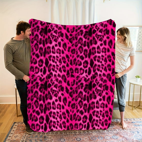 1pc Vibrant Pink Leopard Print Flannel Blanket - Soft, Warm, and Stylish, Perfect for Naps, Camping, Travel, and Home Decor, Ideal Gift for Friends and Family
