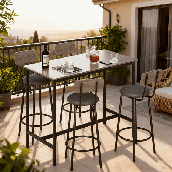 Clearance! Counter Height Dining Table Set for 4, 5 Pieces High Top Table and Chairs, Large Load-bearing Kitchen Table and Stools, Bistro Table Pub Bar Set for Small Space, Leather Cushion Chairs