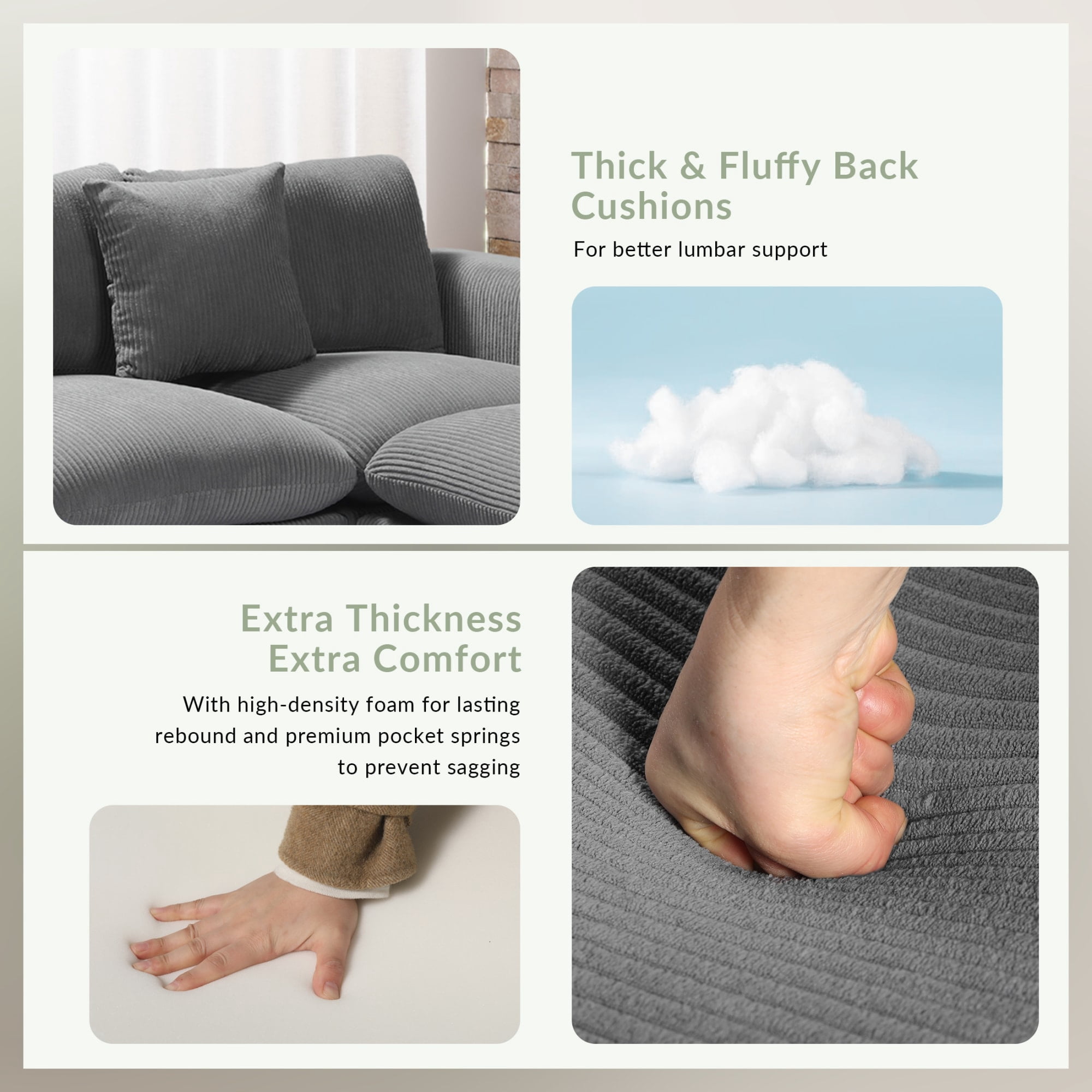 WestinTrends Hearthside 70" Modular Corduroy Loveseat Sofa With USB/Type-C Ports and Side Pockets, Gray