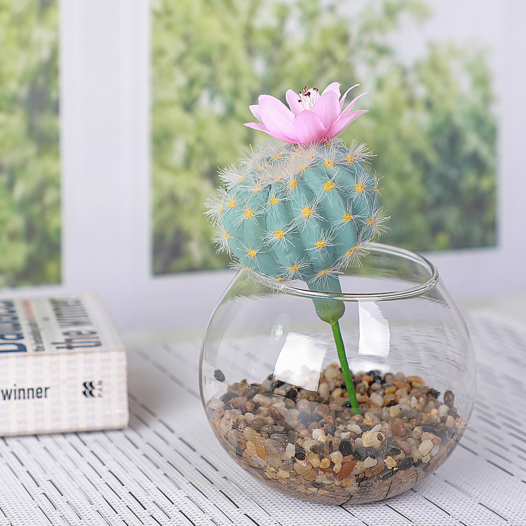 Mainstays 6.4" Artificial Teal Cactus with Pink Flow Pick