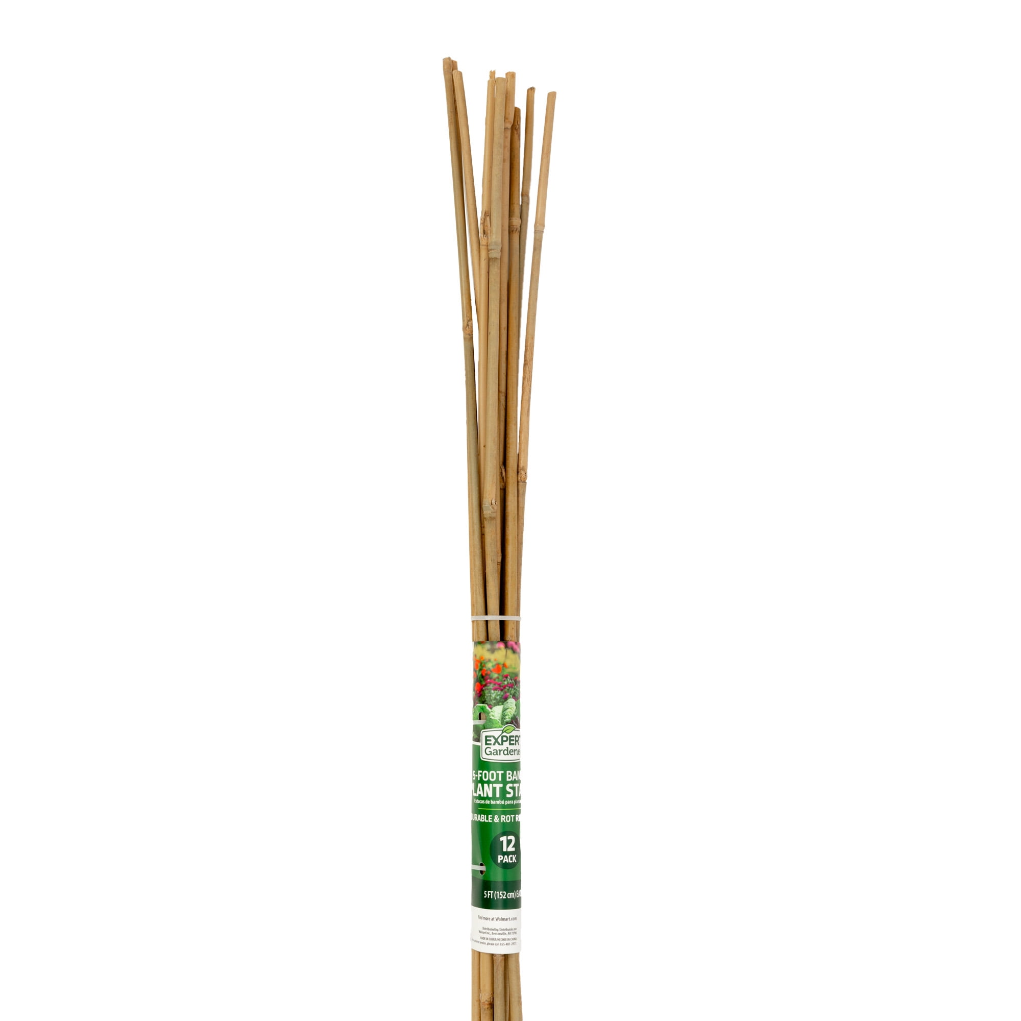 Expert Gardener Bamboo Plant Stakes, 5-Ft, Set of 12, Natural and Sustainable Garden Supports