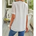 thumbnail image 3 of Women's White Lace Splicing V-Neck Swiss Dot Short Sleeve Top, 3 of 32