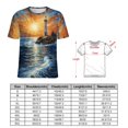 thumbnail image 2 of Lighthouse Sunrise Coast Scenery Pale Blue Tan Women's Short Sleeve T-Shirt Crew Neck Casual Summer Trendy Loose Fit Tops, 2 of 6