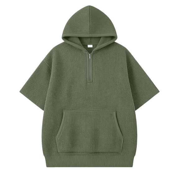 Ticikt Boys Knit Short Sleeve Hooded Sweatshirt Casual Pullover Top for Kids Lightweight Comfortable Athletic Shirt,Color:Army Green,Size:3-4 Years
