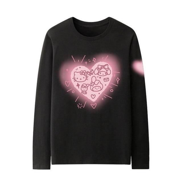 Camiseta de manga larga con articulación de Hello Kitty para mujer, Top periférico de Catone, ropa de algodón puro para niñas