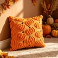 thumbnail image 6 of Orange Halloween Pumpkin Pillowcase, Embroidered Chenille Square Cover, 17x17 Inch for Festive Fall Home Decor, 6 of 7