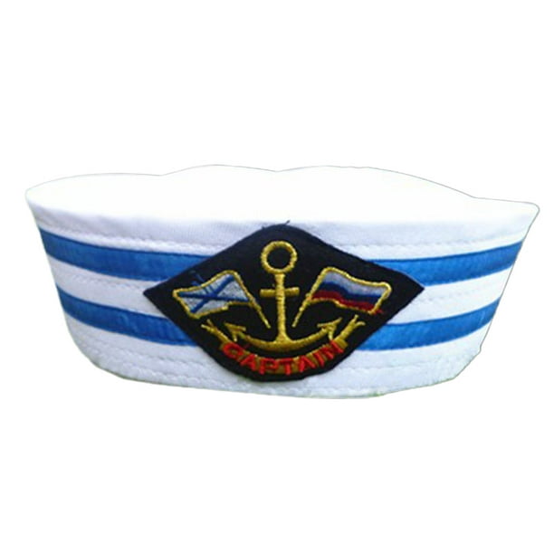 Sailors Ship Boat Captain Blue White Military Hat Navy Marine Cap Anchor  Sea Boating Nautical Fancy Dress Hat S2 54CM 