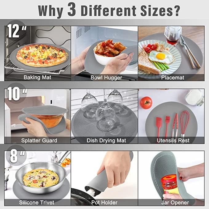 2,12108-inch multi-functional microwave oven mat, heat-resistant mat, pot mat, drying, baking, mat, dish rack, silicone covered mat, suitable for hot pots frying pans, plates dishes kitchen counter,