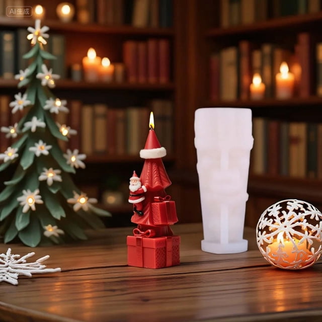 HaoXun DIY Santa Claus Aromatherapy Candle Silicone Mold - Multi-Use Christmas Tree Candle & Soap Making Kit for Holiday Crafts, Reusable Gift Styling Mould (Easy Demolding)