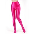 thumbnail image 2 of Doomiva Women's Oil Glossy High Waist Pantyhose Solid Color Tummy Control Compression Leggings Hot Pink L, 2 of 6