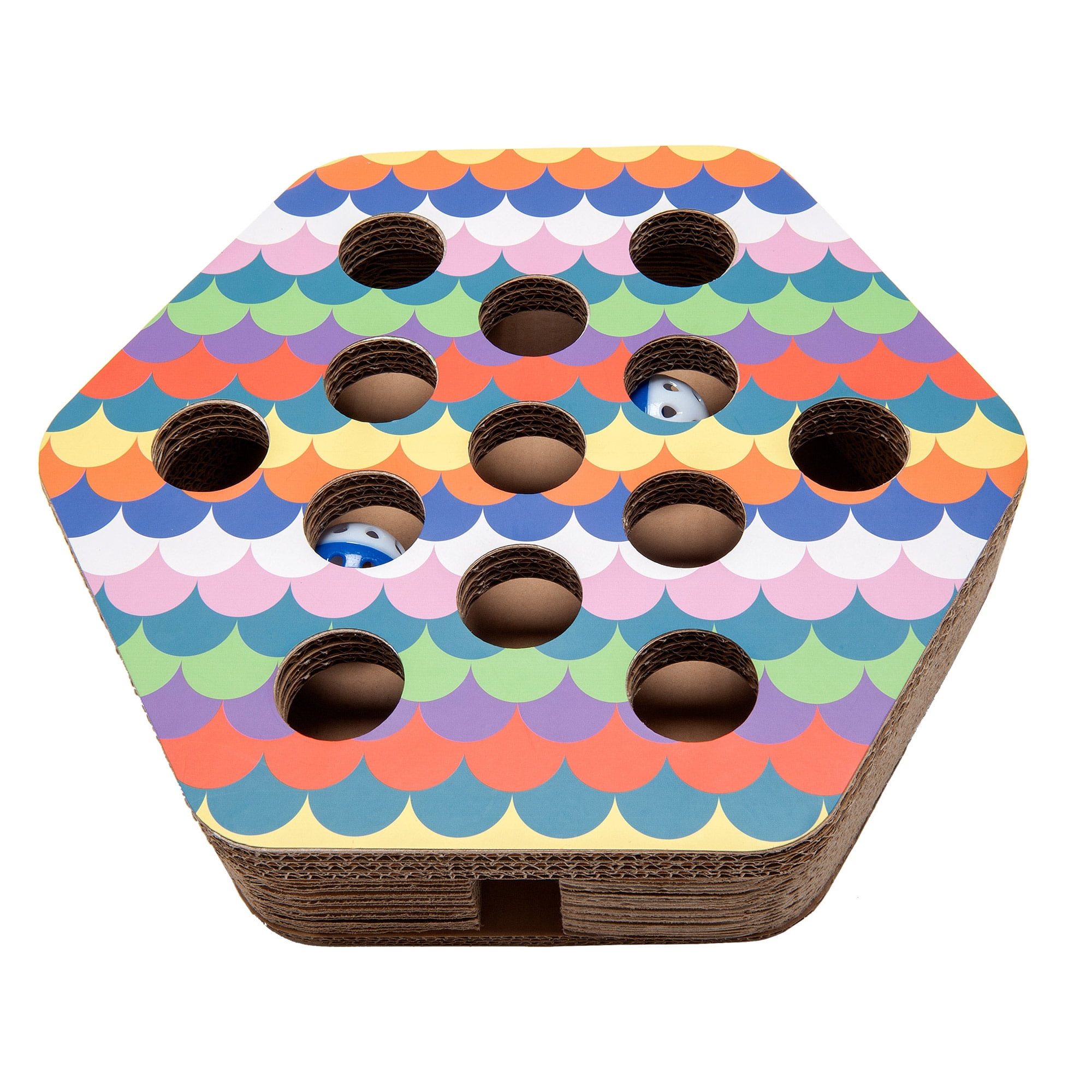 Tiger Tough Hexagon Busy Box Scratcher, Rainbow Scales, 1 Coun