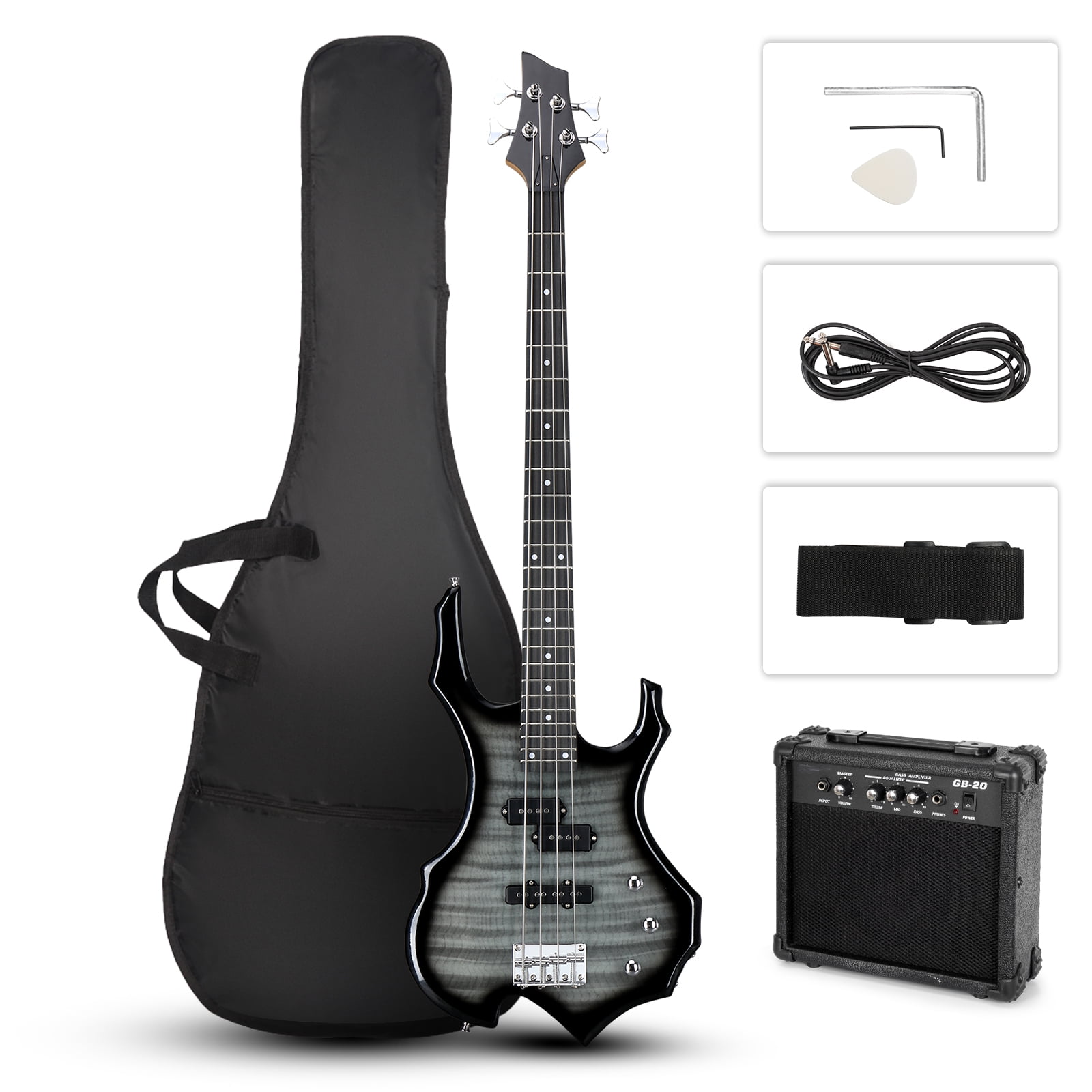 Ktaxon 36in Electric Bass Guitar with 2*10W AMP, SS Pickups, Bag