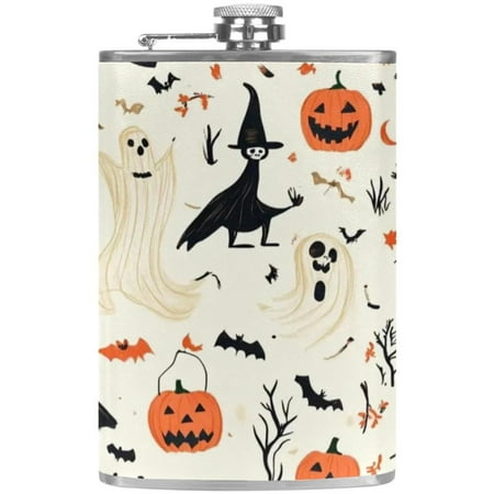 

josid Halloween Theme 3.6x6in Stainless Steel Small Flask Leak-Proof Stainless Steel Construction Wrapped in Premium Two-Layer Leather Nano-Printed Design 227ml Capacity