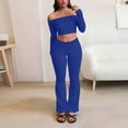 thumbnail image 5 of Trending Saving Dressy Fall 2 Piece Outfits for Women 2025 Women's Solid Color Long Sleeve Off-the-Shoulder Blouses Pants Two-Piece Set, 5 of 8