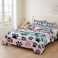 thumbnail image 2 of Twin Quilt Set 68''x86'', Blue Pink Dog Paws Prints Lightweight Summer Bedspread Coverlet Set with 2 Pillow Shams, Farmhouse Beige Wood Breathable All Season Quilt Bedding for Dorm/Bedroom, 2 of 9