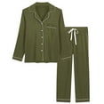 thumbnail image 4 of Arlun Women's Pajama Sets Long Sleeve Button down Sleepwear Nightwear Soft Pjs Loungewear Sets Solid Color Lapel Shirts and Elastic Waist Long Pants Loose Soft Comfy Pajamas Sets Dark Green S, 4 of 4