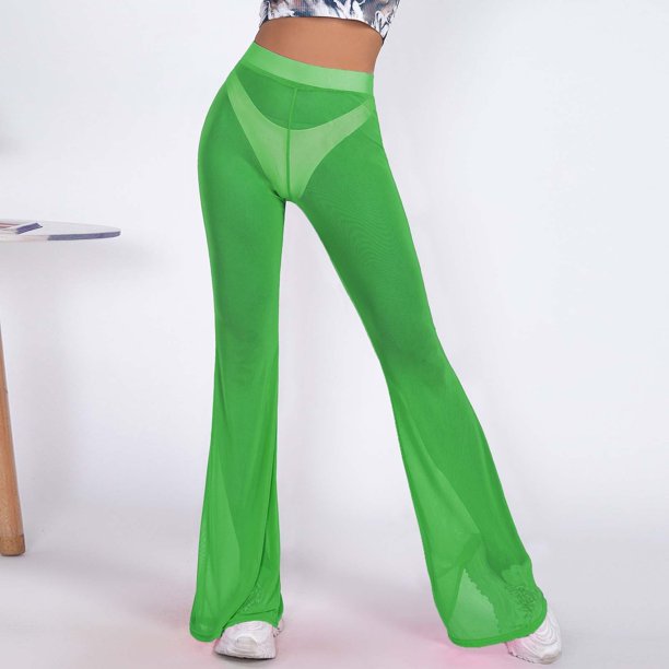 WILLBEST Pantalones Casuales para Mujer, Transparentes, de Cintura Alta, con Volantes y Pierna Ancha, para Playa, para Fiestas, Rave y Actuaciones. Extra Grande