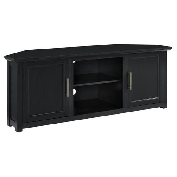 Pemberly Row Modern 58" Rustic Wood Corner TV Stand in Black