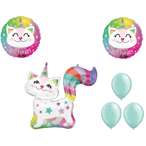 LOONBALLOON Unicorn Theme Balloon Set, 31 Inch Caticorn Balloon, 2x Birthday Caticorn Balloons and 3x latex balloons