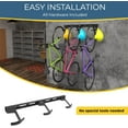 thumbnail image 2 of Koova Wall Mount Bike Storage Rack Garage Hanger for 3 Bicycles + Helmets | Fits All Bikes Even Large Cruisers / Big Tire Mountain Bikes | Heavy Duty Powder Coated Steel | Made In USA (3 Bik, 2 of 6