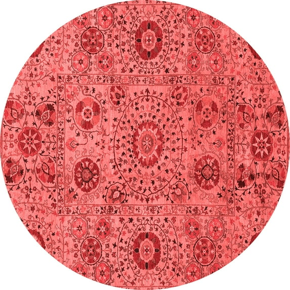 Ahgly Company Machine Washable Indoor Round Abstract Red Modern Area Rugs, 8' Round