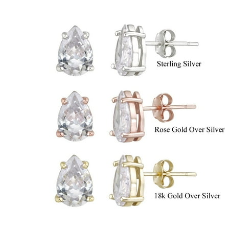 Icz Stonez Sterling Silver Pear Cut Cubic Zirconia Stud Earrings 6 1 8ct Tgw White