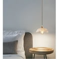 thumbnail image 6 of 9.8 Inch Wood Clear Glass Pendant Lamp, Small Japanese Style Transparent Glass Hanging Lighting Fixture, Vintage Farmhouse Pendant Light for Kitchen Sink Island Dining Table Bar Entryway Laundry Room, 6 of 7