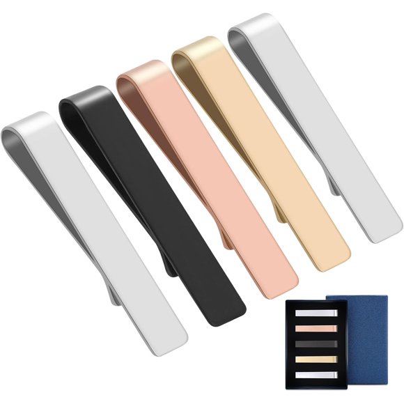 5Pcs Tie Clips, Tie Clip for Men, Elegant Tie Bar for Mens Stainlees Steel Tie Clips with Gift Box, Stylish Tie Bars Clasps for Men Unique for Business Wedding and More