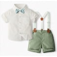 thumbnail image 2 of Toddler Boy Gentleman Outfit Toddler Baby Solid Short Sleeve Shirt & Suspender Shorts with Bow Tie 2-Piece Toddler kid Formal Outfit For Birthday Party, 2 of 9